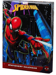 Marvel Spiderman Adventskalender 2025 Kinder Teenager mit Schule Zubehör Bleistifte Schlüsselanhänger Stempel Spielzeug Geschenk Idee (Spiderman Mehrfarbig)