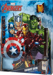 Marvel Spiderman Adventskalender 2025 Kinder Teenager mit Schule Zubehör Bleistifte Schlüsselanhänger Stempel Spielzeug Geschenk Idee (Avengers Mehrfarbig)