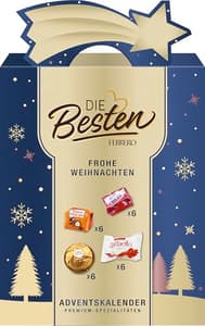 Die Besten Adventskalender – Große Geschenkbox mit Ferrero Spezialitäten zu Weihnachten – Mon Chéri, Ferrero Küsschen, Rocher & Raffaello – 24 Türchen & personalisierbare Sternschnuppe – 251 g