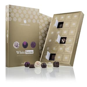 Adventskalender 'White Snow' - Edle Pralinen | Golden Book | Schokolade | Erwachsene | goldenen Weihnachtskalender | Weihnachten | Männer | Frauen | Mann | Frau | luxuriös | Silber | Mama | Papa