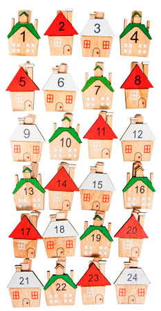 Holz-Klammern mit Haus Adventskalenderzahlen