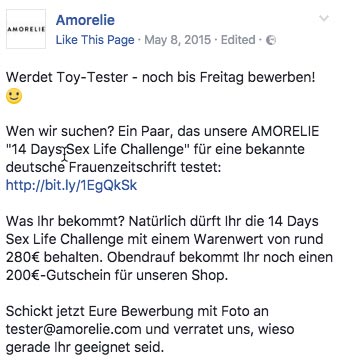 Amorelie Produkttester werden via Facebook