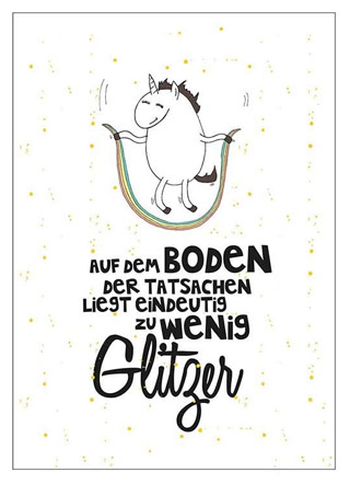 EInhorn Postkarte "Zu wenig Glitzer"
