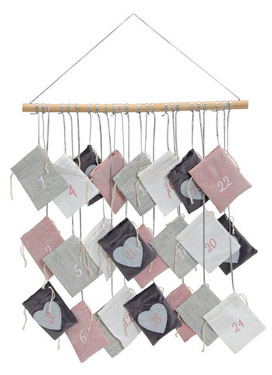 Grau, Beige, Rosa 24 S/äcke mit Klammern an Schnur L 2,6m Weihnachtskalender zum Hinh/ängen Adventskalender S/äckchen zum Selbstbef/üllen