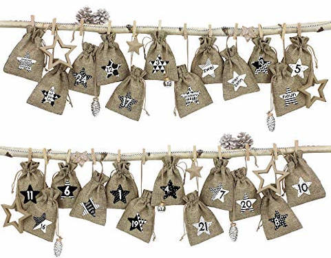 papierdrachen 24 adventskalender stoffsäckchen schwarz weiß