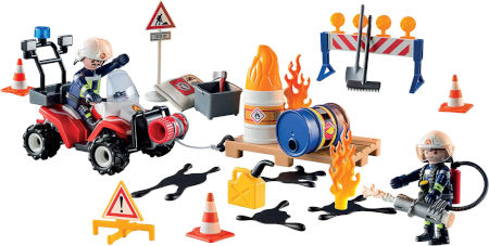 Inhalt PLAYMOBIL Adventskalender Feuerwehreinsatz auf der Baustelle